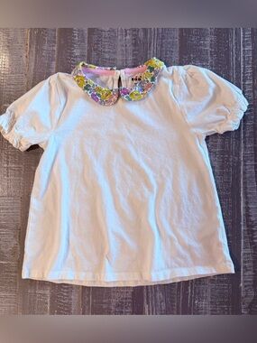 Boden White Tee with Floral Peter Pan Collar